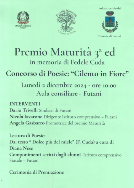 Premio Maturità 2024 - Concorso di poesia "Cilento in Fiore" - In memoria di Fedele Cuda 3° edizione